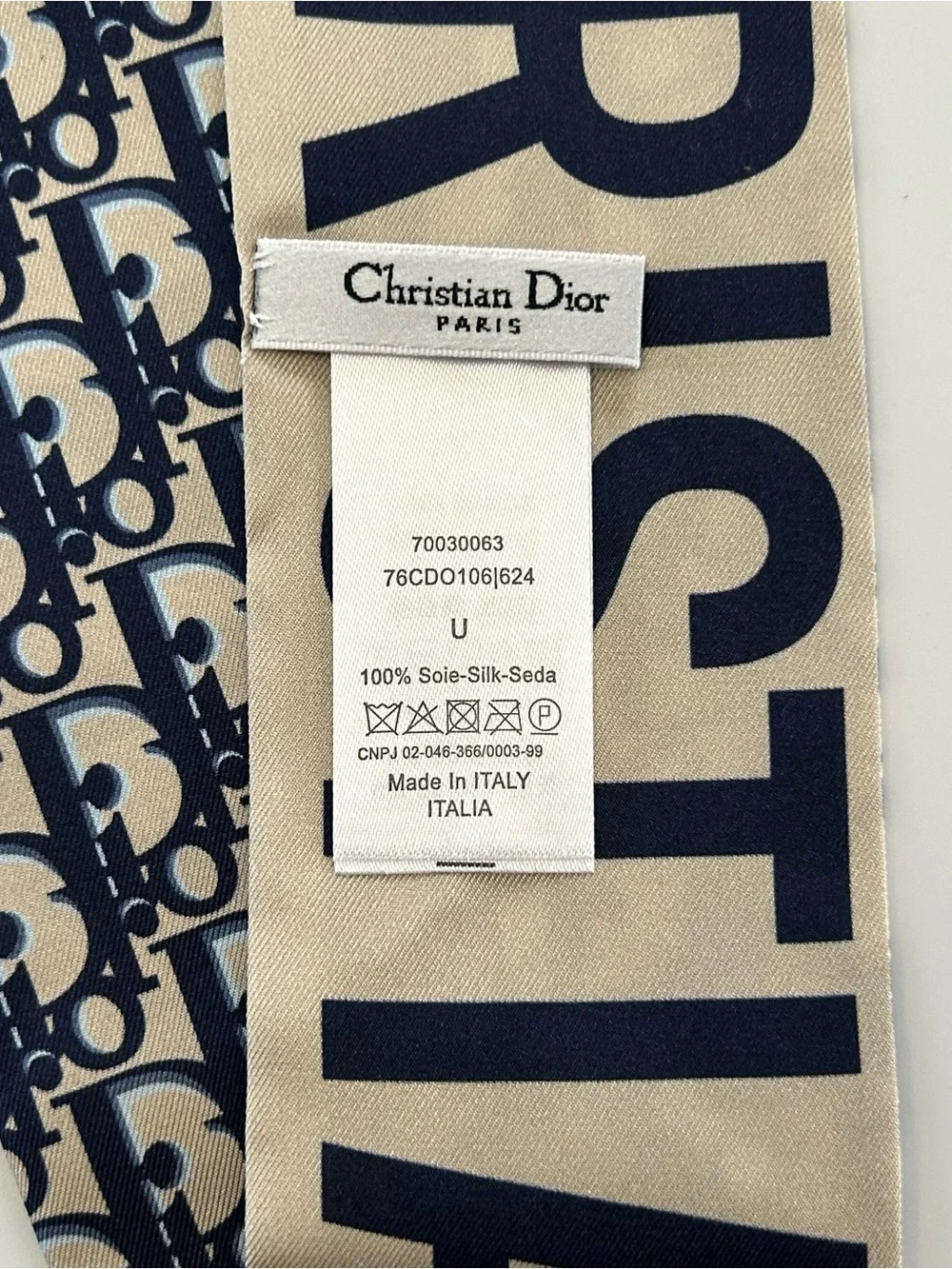 Christian Dior J’Adior Oblique Navy Ribbon Scarf Neck Hair Bag Wrap Accessory